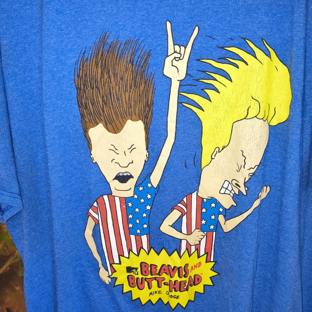 Blue Graphic Tee with Beavis and Butt-Head Design